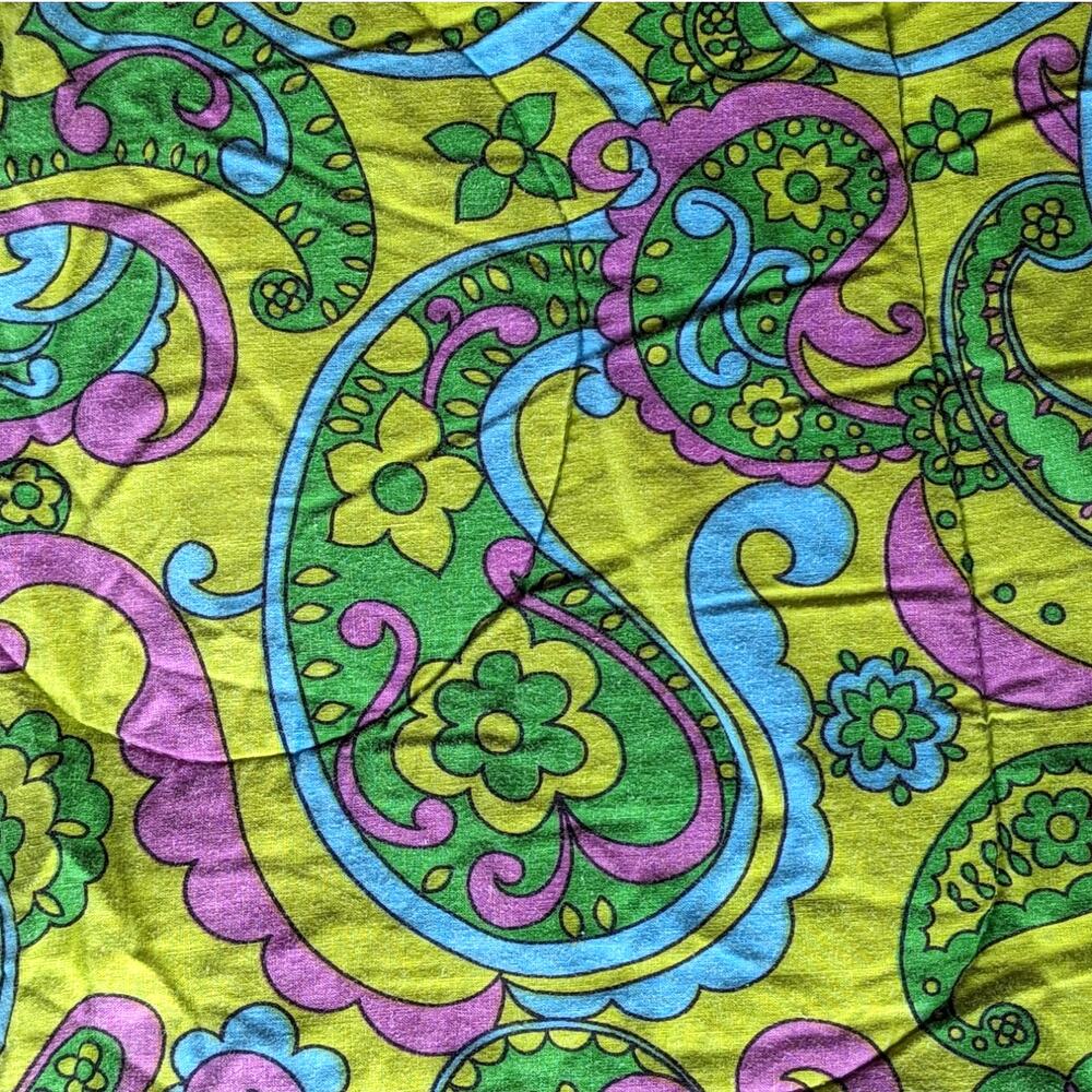 Vintage 1970's Psychedelic Paisley Floral COTTON SLEEPING BAG Mod Hippie Blanket